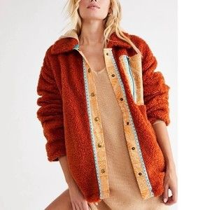 Free People This and That Sherpa Cardi Sherpa Jacket Size M NEW- fits like L/XL